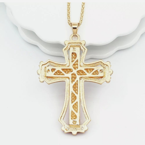 🤍 Large golden cross crystals necklace 🤍 - Picture 2 of 3